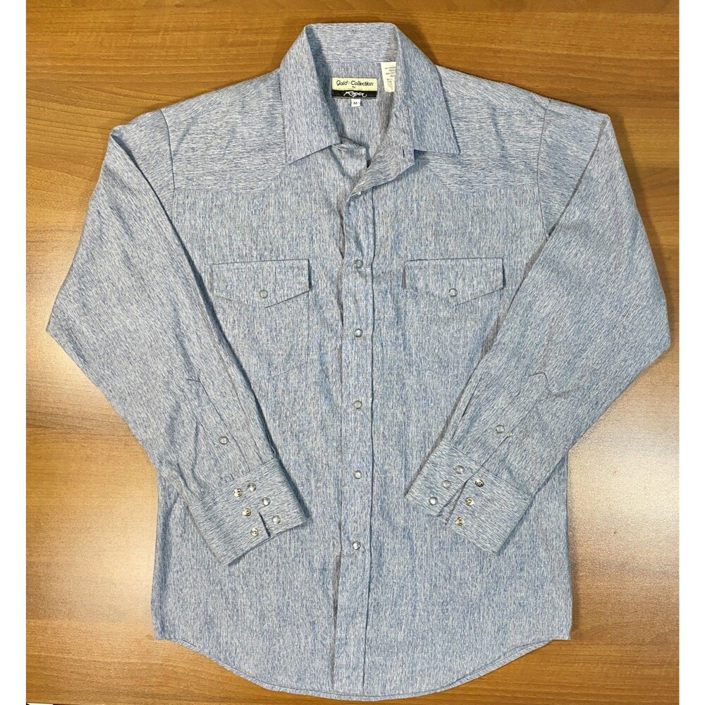 Vintage Roper Gold Collection Pearl Snap Shirt Mens Medium Silver Threaded